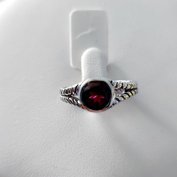 Garnet Oxidized Hoop Earrings & Ring Set, 925S.S - Picture 7 of 13